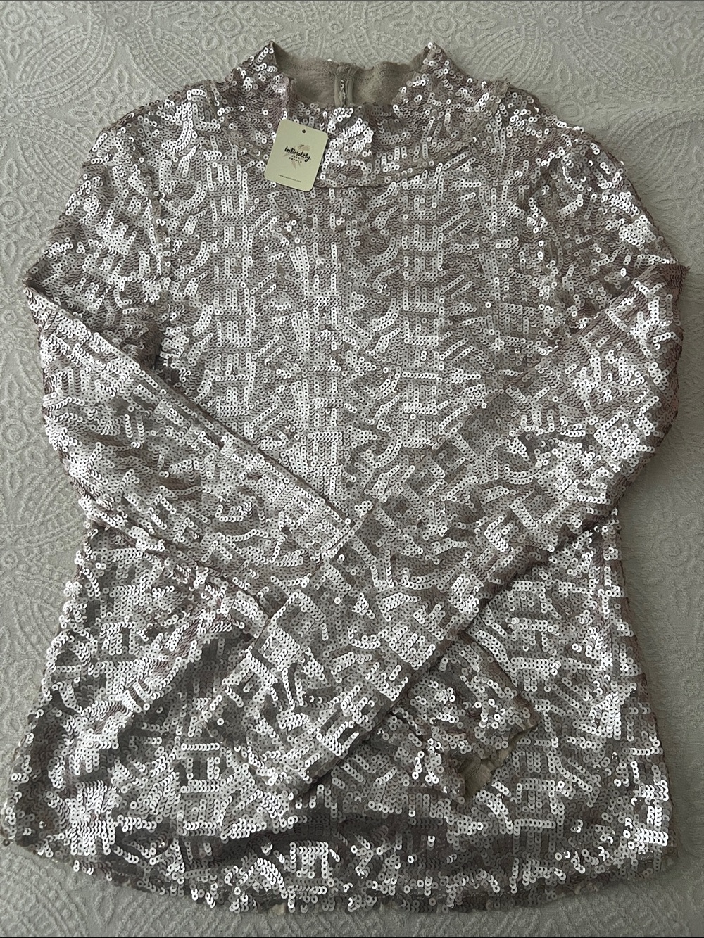 Free People Silver Sequin Long Sleeve Pullover